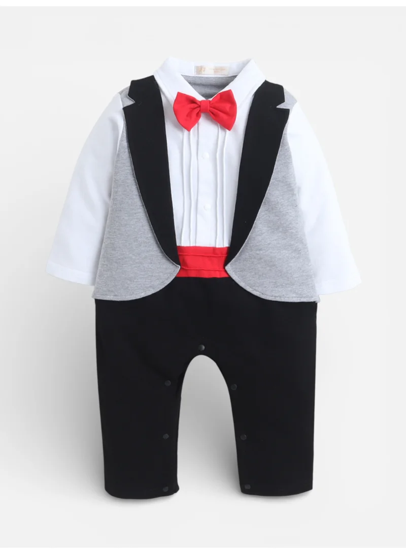 victor and jane Infant Boys’ Tuxedo, Shirt & Bow Tie Mock Romper 2 Pc Set